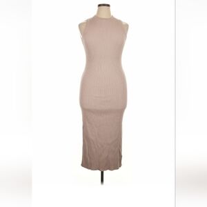 Bershka Ribbed Knit Midi Dress Tan Sleeveless XL New With Tags